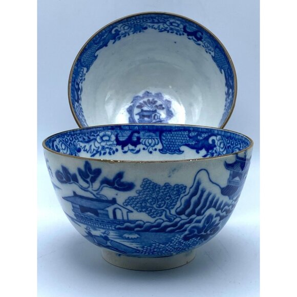 Staffordshire Pearlware Transferware Bowls Blue White late 18th early 19th cent - Picture 2 of 8
